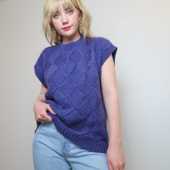 Vintage 90s deep purple knit sweater vest L - Picture 3 of 5
